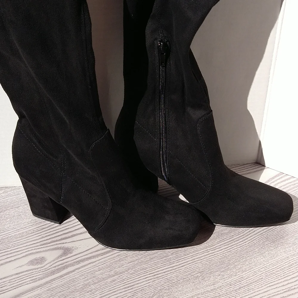 Unisa Quesia Black Faux Suede Over-The-Knee Boots